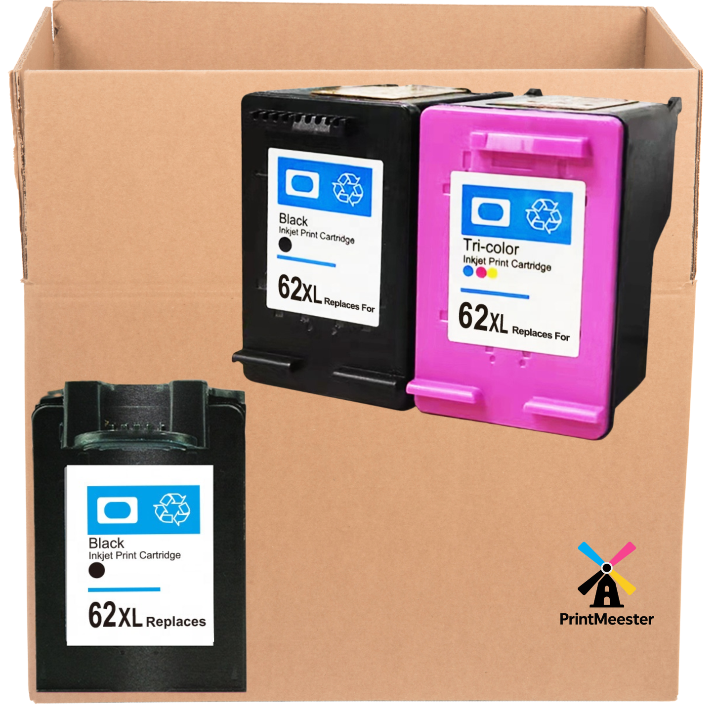 3x Huismerk Inktcartridges 62XL geschikt voor HP Envy 5540 5640 OfficeJet 5740 200 Mobile