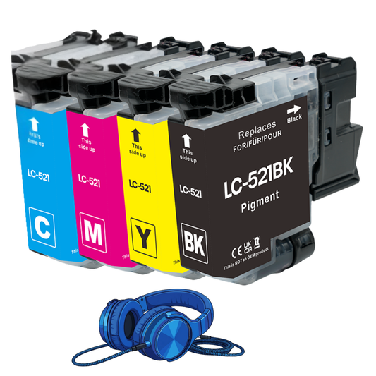 4x Huismerk Inktcartridges LC-521 geschikt voor Brother DCP-J1260W DCP-J1310DW DCP-J1360DW DCP-J1460DW