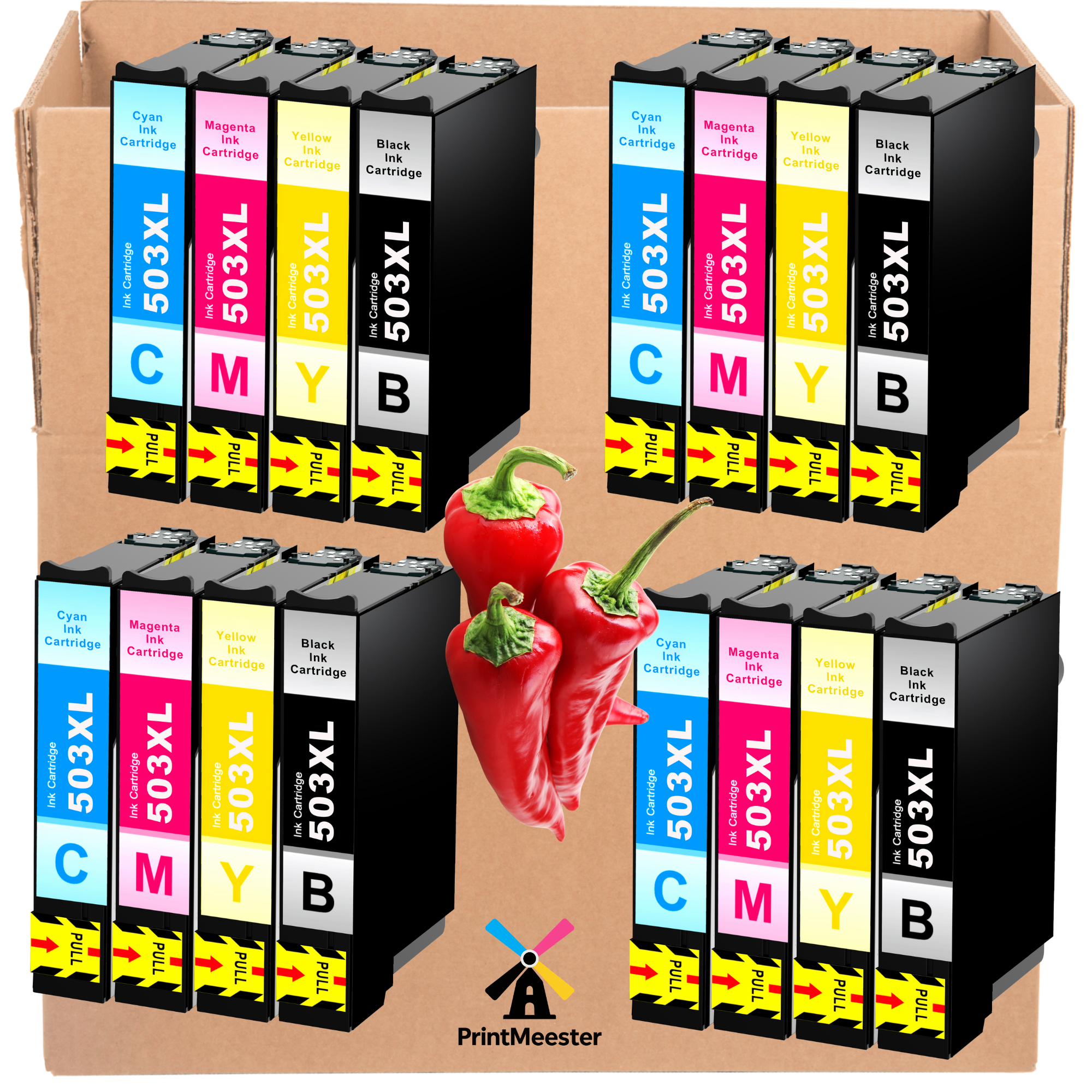 Huismerk 503XL Inktcartridges Multipack - 16 Stuks - Geschikt voor Epson Expression Home XP-5200, XP-5205 & WorkForce WF-2960, WF-2965 - (4x Zwart, 4x Cyaan, 4x Magenta, 4x Geel) - Hoge Capaciteit