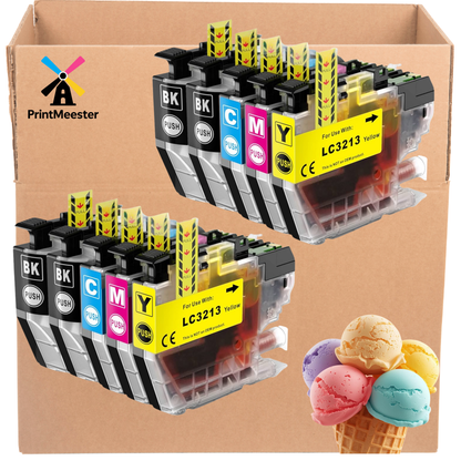 Multipack 10 Inktcartridges Huismerk (Compatibel) voor Brother LC3213 / LC3211 - (4x Zwart, 2x Cyaan, 2x Magenta, 2x Geel) - Geschikt voor Brother MFC-J491DW, DCP-J772DW, MFC-J890DW, DCP-J572DW